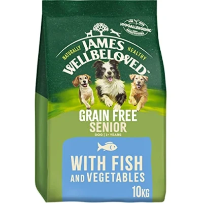 Image of James Wellbeloved Grain Free Senior Fish and Vegetables 10 kg Bag, Hypoallergenic Dry Dog Food