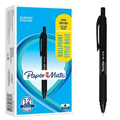 Image of Paper Mate Alfa Retractable Ballpoint Pens Medium Point (1.0 mm) Black Ink 12 Count