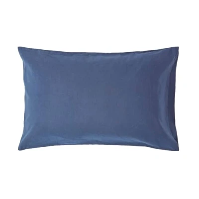 Image of HOMESCAPES Luxury Soft Linen Pillowcase Plain Navy Blue Textured Natural French Flax Fibre &amp; Pure 100% Cotton Blend Dark Standard