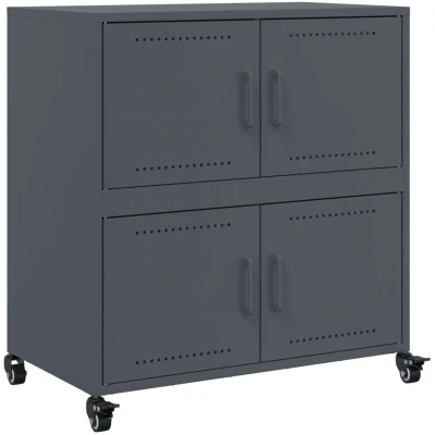 Image of vidaXL Sideboard/Cupboard/Cabinet/Highboard Anthracite Cold Rolled Steel 68x39x72 cm 4 Doors With Wheels