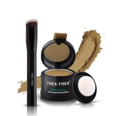 Image of THICK FIBER Root Touch Up Powder, Cover Hairline Powder for Thin Hair Water &amp; Sweat Resistant Loss Concealer Set with Thinning Women, Includes Brush (Blonde)