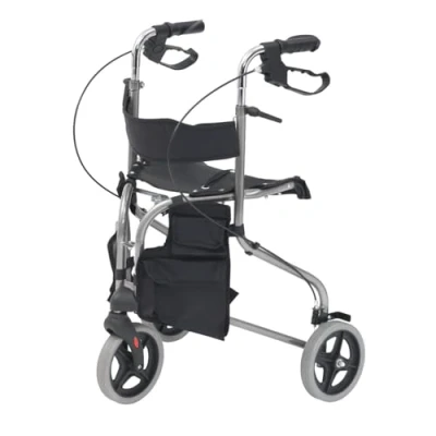 Image of Tri Walker with seat/Lightweight 3 Wheeled rollator Brakes and Shopping Bag (Silver)