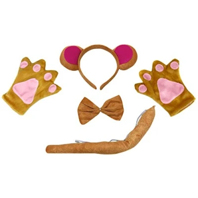 Image of Petitebelle Headband Bowtie Tail Gloves Unisex Adult 4pc Costume (Bear 3)
