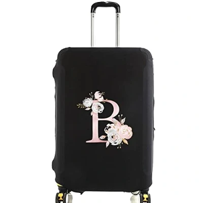 Image of initial letter Printed Design Travel Trolley Case Cover Protector Washable Suitcase Luggage Storage Covers for 18 28 inch (S (18 21 Luggage), Pink Flower B)