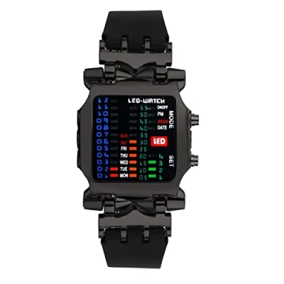 Image of JewelryWe Men&#039;s Square Binary Watch LED Digital 30M Waterproof Watches Silicone Band Sports Wristwatch His and Her Set