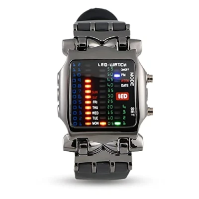 Image of Binary LED Display Wristwatch, Square Electronic Calendar Waterproof Watch, Male Female Sports Date Function Wristwatch with Adjustable PU Strap,Gift for Father&#039;s Day, Birthdays