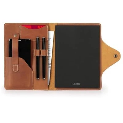 Image of LONDO Genuine Leather Portfolio with Notepad and Snap Closure (Brown, Large), OTTO424