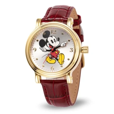 Image of DISNEY Mickey Mouse Adult Vintage Articulating Hands Analog Quartz Watch, Gold, Red, AB5136, Watch