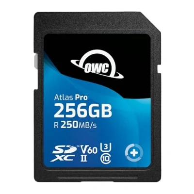 Image of OWC Atlas Pro SD V60 256GB SDXC UHS II Media Card, up to 250MB/s read and 130MB/s write, cost effective memory card for most common photo 4K video capture