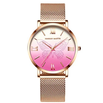 Image of RORIOS Fashion Womens Watches Analogue Quartz Watch Butterfly Dial with Stainless Steel Mesh Strap Casual Ladies Wristwatch