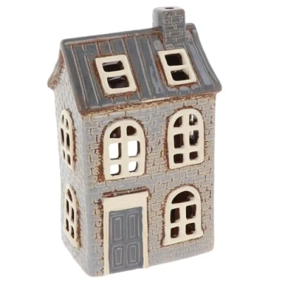 Image of Shudehill Giftware Village Pottery Ceramic Tealight Holder Brick Houses Grey Neutral Collection Tiled Chateau, Lilac, or Dormer House (Brick Lilac)