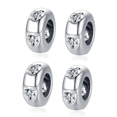 Image of Round Spacer Charms for Bracelets 925 Sterling Silver Beads Clip Stopper Pandora Bracelet (B 4PC)