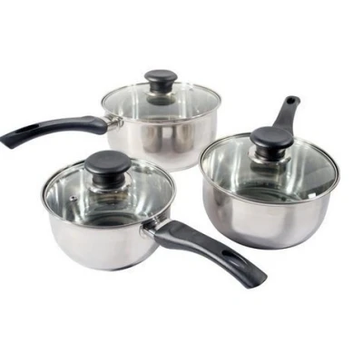 Image of NEW 3PC PRIMA STAINLESS STEEL COOKWARE SAUCEPAN PAN POT SET KITCHEN MILK COOK
