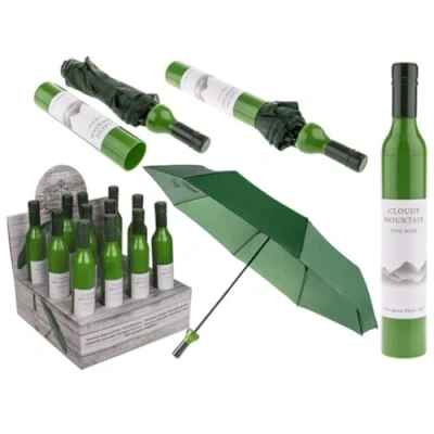 Image of LND Gifts Wine Bottle Umbrella, Ladies For Mum Mens Folding Strong And Compact With 3 Designs To Collect, One Supplied (White Umbrella)