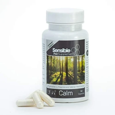 Image of Sensible Pet Supplements &#039;Calm&#039;. Calming supplement for dogs and cats. Containing L Tryptophan, Theanine Valerian root extract. 50 sprinkle capsules.