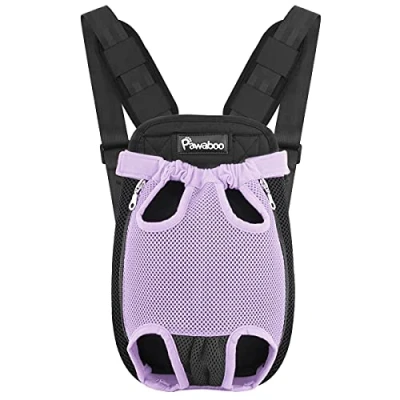 Image of Pawaboo Pet Carrier Backpack, Adjustable Front Cat Dog Backpack Travel Bag, Legs Out, Easy Fit for Traveling Hiking Camping Small Medium Dogs, Size, Purple