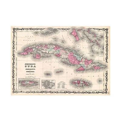 Image of Wee Blue Coo Map Johnson 1862 Cuba Porto Rico Picture Wall Art Print