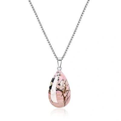 Image of COAI Stainless Steel Necklace Teardrop for Women, Black Veins Rhodonite