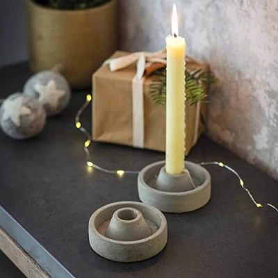 Image of CKB LTD Set Of 2 Cement Candle Holder Traditional Decorative Dining Table Centerpiece Or Mantlepiece Decoration 4 X 9.6cm Candlestick Holders Ideal For Tall Dinner Candles