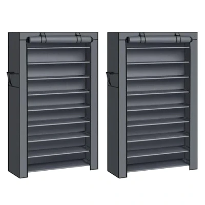 Image of SONGMICS 10 Tier Shoe Racks with Dustproof Cover, Set of 2, 28 x 88 160 cm, Organiser Stands, Each Holds 40 50 Pairs, for Living Room, Hallway, Grey ZH2504070