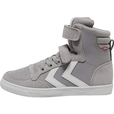 Image of Hummel Unisex Kid&#039;s Slimmer Stadil Leather High Jr Hi Top Trainers, Grey Alloy, 4 UK Child