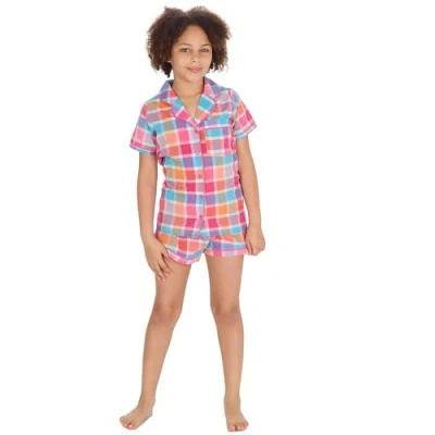 Image of undercover lingerie Girls Check Button Short Pyjamas 15C628 Pink 13 Years