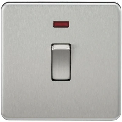 Image of KnightsBridge 20A 1G DP 230V Screwless Brushed Chrome Electric Wall Plate Switch with Neon