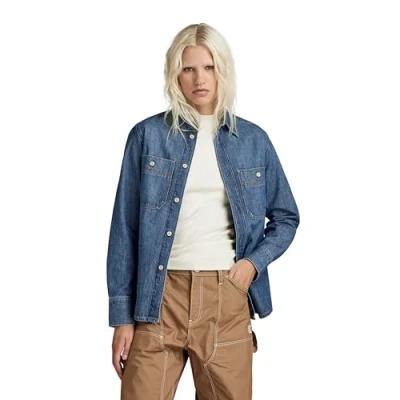Image of G Star RAW Womens Regular Denim Shirt Navy Cotton Size Medium