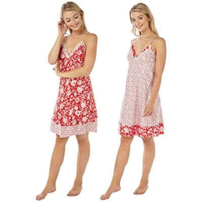 Image of Womens Indigo Sky Satin Reversible Strappy Chemise Nightie IN5090 Red Floral 8
