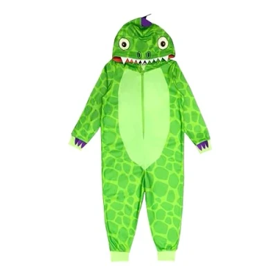 Image of GladRags Boys Girls Kids Dinosaur Hooded Fleece Onesie, All in One, Age 7 8 Years Green