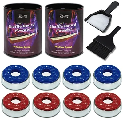 Image of Shuffleboard Pucks with Sand Set 2 1/8 Table Cans Wax Medium Speed and Mini Brush Dustpan