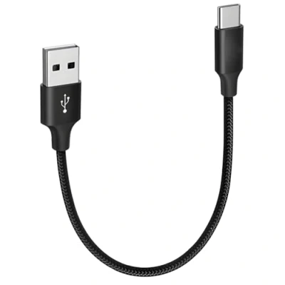 Image of pluX Short USB A to C Cable 0.25m, 480Mbps Data 3A Fast Charging for Power Bank, Andorid Auto iPad Mini Pixel S21 S20 Z Flip Black