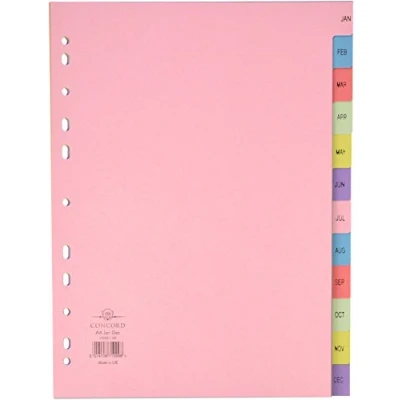Image of Concord January December Index Manilla Multicolour Tabs A4 (10 Pack)
