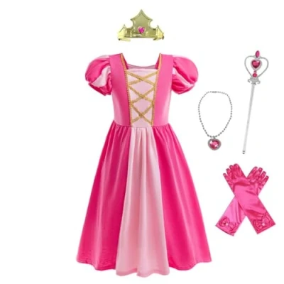 Image of Lito Angels Princess Aurora Sleeping Beauty Fancy Dress Up Clothes with Accessories for Kids Girls Age 3 4 Years, Hot Pink (Tag Number 100)