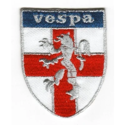 Image of Sew on Iron Embroidered Patch Vespa Scooter England St. George Shield MOD Badge