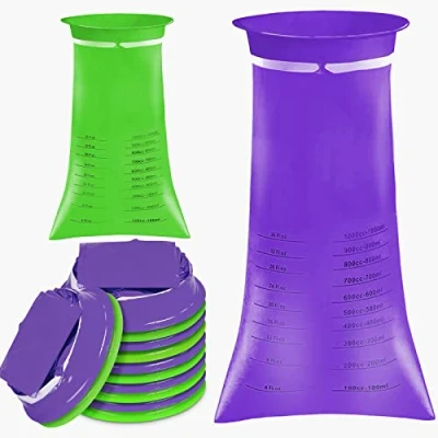 Image of 24 Pack Vomit Bags Disposable Barf Bag, 1000ml Sick High Density Emesis with Snap for Car Travel Motion Sickness, Morning Sickness,Kids (Purple,Green)