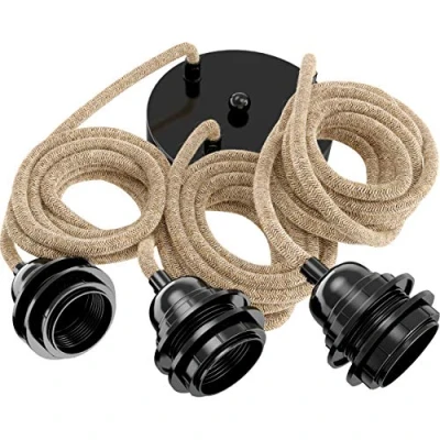 Image of Hoopzi Hang 3 Pendant Light Fitting 8.2 FT Many Colours E27 Socket Fabric Electrical Cable for Living Room, Bedroom, Kitchen Cord and Black
