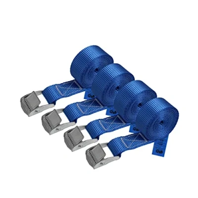 Image of Lashing Straps Tie Down Tension Belt Blue 2,5m 4m 6m Different Quantities, loadable up to 250 kg DIN EN 12195 2, 4 Pieces 2.5 cm x m