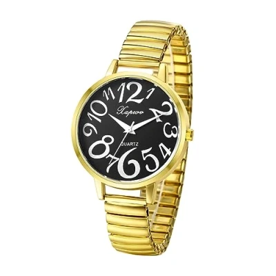 Image of JewelryWe Women&#039;s Big Dial Easy Reader Watch Gold/Silver Tone Elastic Stretch Band Wristwatch, for Xmas