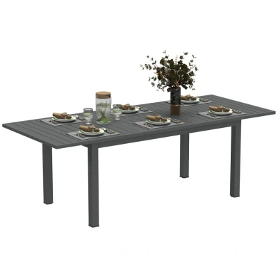Image of Outsunny Extending Garden Table, Full Aluminium Outdoor Dining Table with Slatted Top, for Patio, Balcony, 160/220 x 90 73 cm, Grey