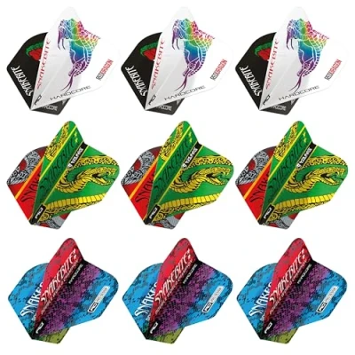 Image of RED DRAGON Yin Yang Double Sided Peter Wright Snakebite Selection Pack Standard Dart Flights 3 Sets Per (9 in total)