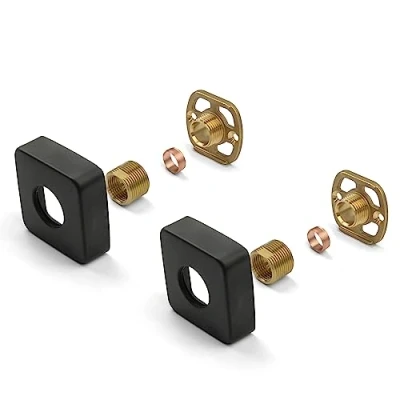 Image of Xcel Home Black Square Shower Fixing Kit Plates (Pair) with 3/4 Connections Brass, Wall Mounted for Exposed Valves