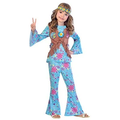 Image of amscan 9903534 Kids 1960&#039;s Flower Power Hippie Girls Fancy Dress Costume Age: 10 12 Years