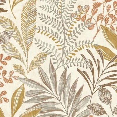 Image of Grandeco Kara Tropical Jungle Foliage Leaves Textured Wallpaper, Neutral Beige