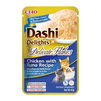 Image of Inaba Dashi Delights Delicate Flakes: Chicken with Tuna Recipe (1 x 40g) / Grain Free, Rich in Protein, Natural Ingredients, Delicious and Healthy