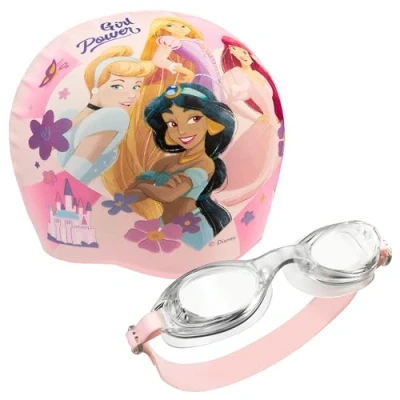 Image of Disney Children&#039;s Swimming Goggles and Cap Set Anti Fog UV Protection (Pink Princess, 3 6 Years)
