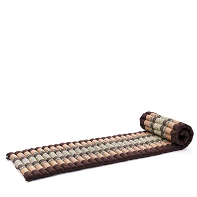 Image of Leewadee Foldable Floor Mattress Japanese Roll Up Futon Trifold Tatami Mat Guest Bed Camping Thai Massage Mat, Kapok Filled, 190 x 50 cm, Brown