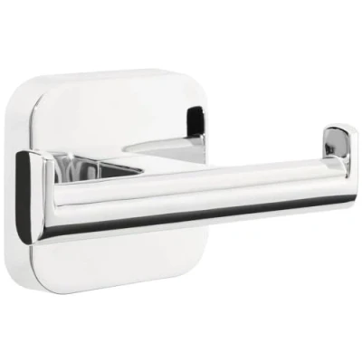 Image of tesa ELEGAANT Double Robe Hook Self Adhesive Bathrobe in Stainless Steel Design Wall Mounted Dressing Gown Holder Waterproof, incl. Power.Kit Solution 50mm x 80mm 43mm