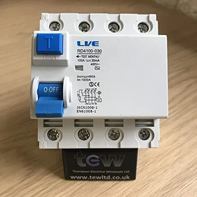 Image of Live Electrical 4 Pole RCD 100 Amp 30mA RD4100 030