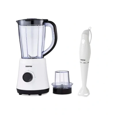 Image of GEEPAS 500W Electric Jug Blender and 180W Hand Combo, Smoothie Maker, Stainless Steel Blades, 2 Speed Pulse Function, 1.5L Jar Coffee Grinder Mill, Food Processor Blender, Black &amp; White